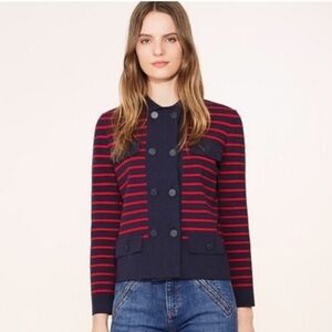 Tory Burch Anya Navy and Red Striped Women's Double Breasted Cardigan Jacket